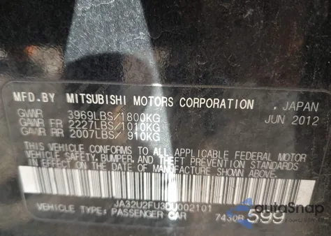2013 Mitsubishi Lancer Es from USA, damaged, VIN JA32U2FU3DU002101